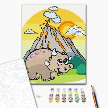 Картина по номерам Преміум картини - Динозаврик біля вулкану