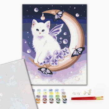 Картина по номерам Преміум картини - Кіт і місяць