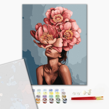 Картина по номерам Преміум картини - Дівчина в квітучій півонії