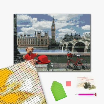 Алмазна мозаїка 40х50 - Ведмедик-мандрівник в Лондоні