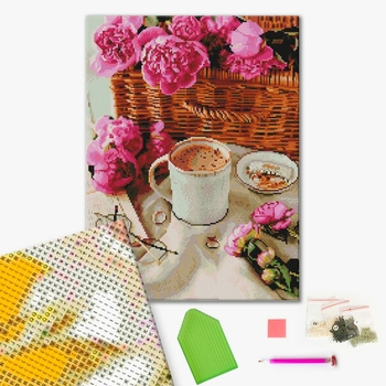 Алмазна мозаїка 40х50 - Піони в корзинці