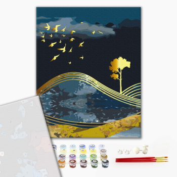 Картина по номерам Преміум картини - Птахи ночі з золотою фарбою