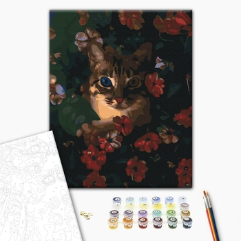 Картина по номерам Тварини, птахи та риби - Котик в кущах