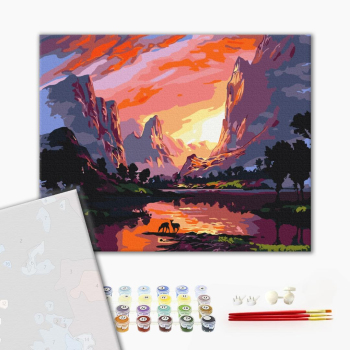 Картина по номерам Преміум картини - Яскравий захід в горах