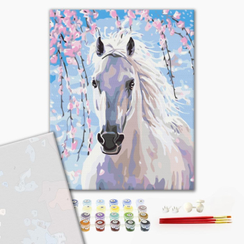 Картина по номерам Преміум картини - Кінь в квітах сакури
