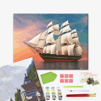 Комбінована алмазна мозаїка - Парусник на світанку