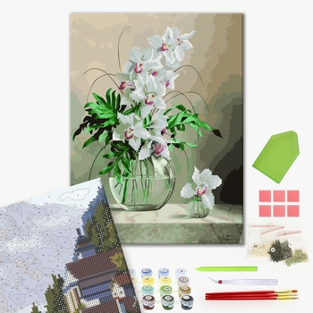Комбінована алмазна мозаїка - Орхідеї у вазі