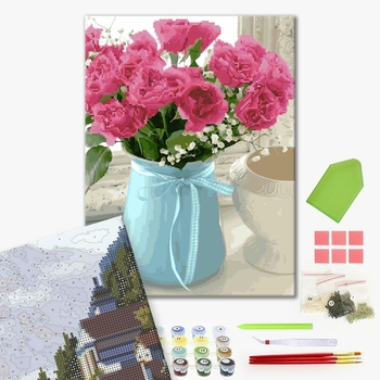 Комбінована алмазна мозаїка - Ніжні еустоми