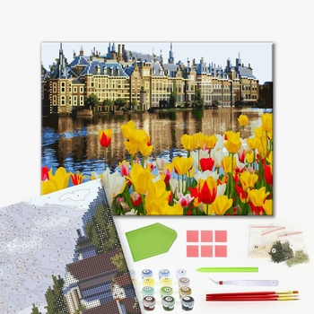 Комбінована алмазна мозаїка - Палац в тюльпанах