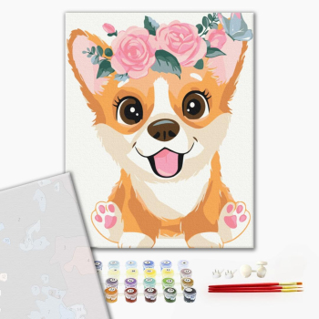 Картина по номерам Преміум картини - Коргі в віночку