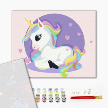 Картина по номерам Преміум картини - Єдиноріг у сердечках