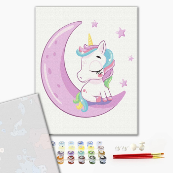 Картина по номерам Преміум картини - Єдиноріг на місяці