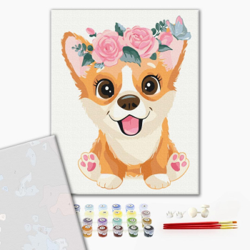 Картина по номерам Преміум картини - Коргі в віночку