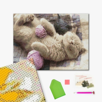 Алмазна мозаїка 40х50 - Кошенятко з клубочком