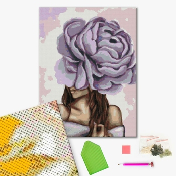 Алмазна мозаїка 40х50 - Дама з фіолетовим піоном
