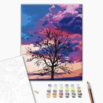 Картина по номерам Преміум картини - Осінь на фоні пурпурного неба