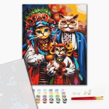 Картина по номерам Преміум картини - Сімя котиків-козаків ©Маріанна Пащук