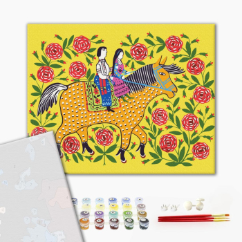 Картина по номерам Преміум картини - Дівчина з козаком на прогулянці © Maria Prymachenko