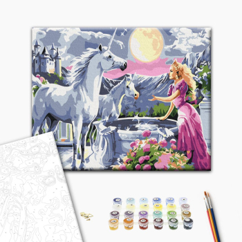 Картина по номерам Люди на картинах - Принцеса та єдинороги