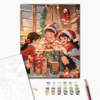 Картина по номерам Затишок, зима, Новий рік, Різдво - Дитяча радість