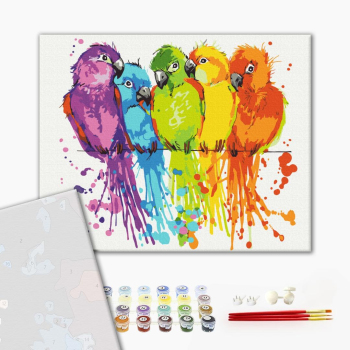 Картина по номерам Преміум картини - Різнокольорові папуги