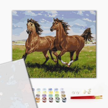 Картина по номерам Преміум картини - Скакуни на пробіжці