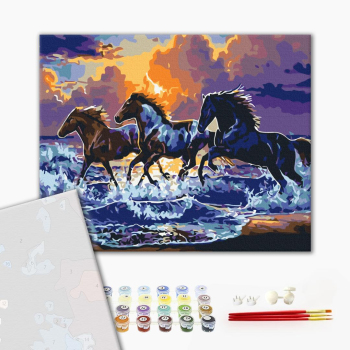 Картина по номерам Преміум картини - Табун чорних скакунів