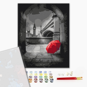 Картина по номерам Преміум картини - Червона парасолька під Біг-Беном