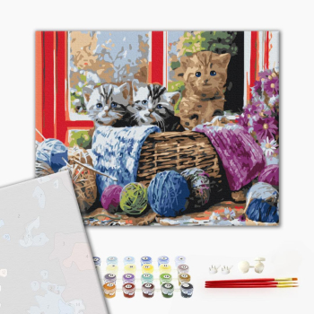 Картина по номерам Преміум картини - Кошенята в кошику