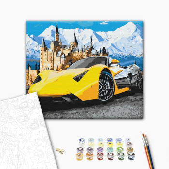 Картина по номерам Кораблі, автомобілі та літаки - Lamborghini біля замку