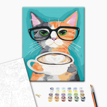 Картина по номерам Тварини, птахи та риби - Кіт і кава