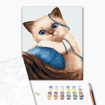 Картина по номерам Тварини, птахи та риби - Кошеня з клубком