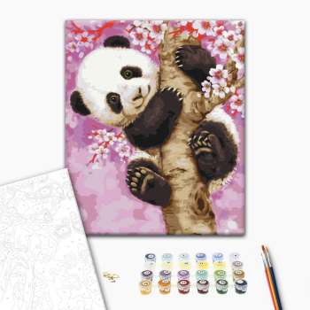 Картина по номерам Тварини, птахи та риби - Панда на сакуре