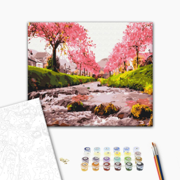 Картина по номерам Пейзажі - Река у сакуры