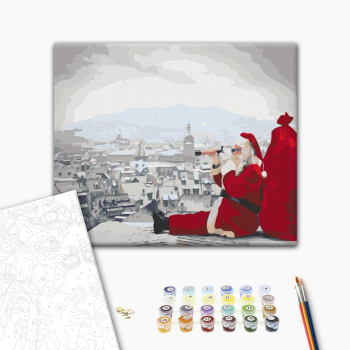 Картина по номерам Затишок, зима, Новий рік, Різдво - Санта не дрімає