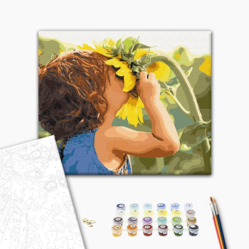 Картина по номерам Діти та ангели - Дитина поруч з соняшником