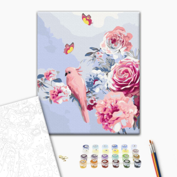 Картина по номерам Квіти - Папуга в квітах