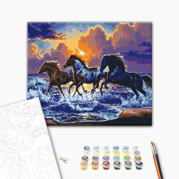 Картина по номерам Тварини, птахи та риби - Табун чорних скакунів