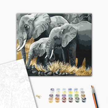 Картина по номерам Тварини, птахи та риби - Сім'я слонів