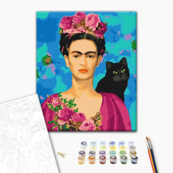 Картина по номерам Люди на картинах - Фріда з кішкою