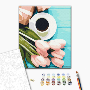 Картина по номерам Квіти - Тюльпани до кави