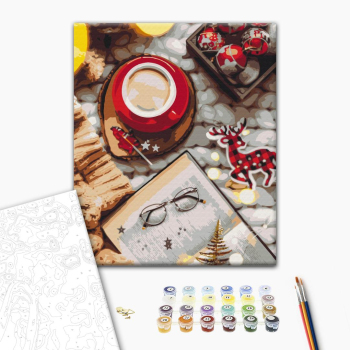 Картина по номерам Затишок, зима, Новий рік, Різдво - Кава на свято