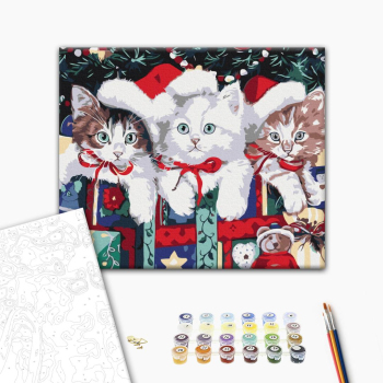 Картина по номерам Затишок, зима, Новий рік, Різдво - Новорічні котики