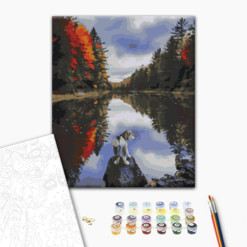Картина по номерам Пейзажі - Собачка у озера