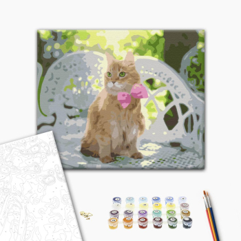 Картина по номерам Тварини, птахи та риби - Рижик з рожевим бантиком