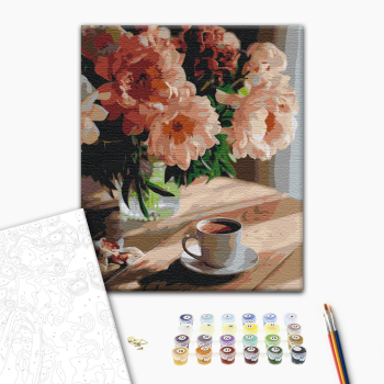 Картина по номерам Квіти - Кава з запахом півоній