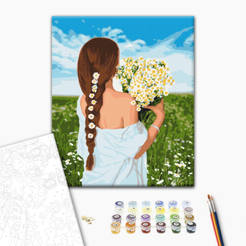 Картина по номерам Квіти - Дівчина з ромашками