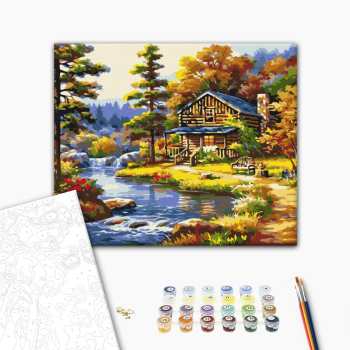 Картина по номерам Пейзажі - Будиночок біля озера
