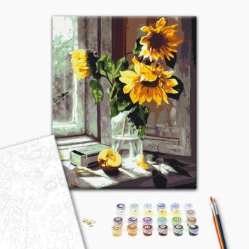 Картина по номерам Квіти - Букет соняхів у вікні