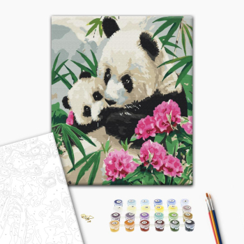 Картина по номерам Тварини, птахи та риби - Мама панда с детенышем